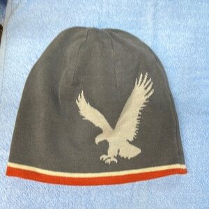 American Eagle Outfitters Reversible Gray Beanie with Eagle Design